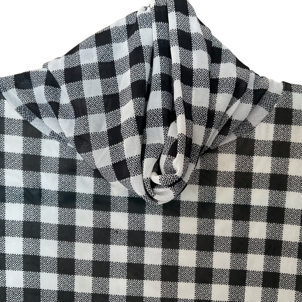 Free People Black White Gingham Mock Neck Puff Sleeve Top Size S - Picture 3 of 8